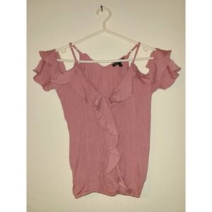 Moa Moa Blouse Top Women's Small Ruffled Off Shoulder Spaghetti Modern (CCC)